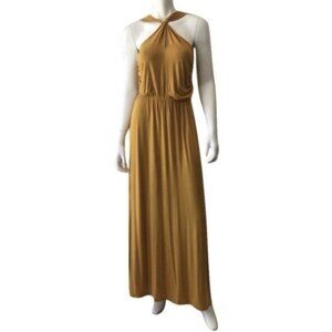 Elegant Gold Halter Neck Maxi Dress Soft Flowing